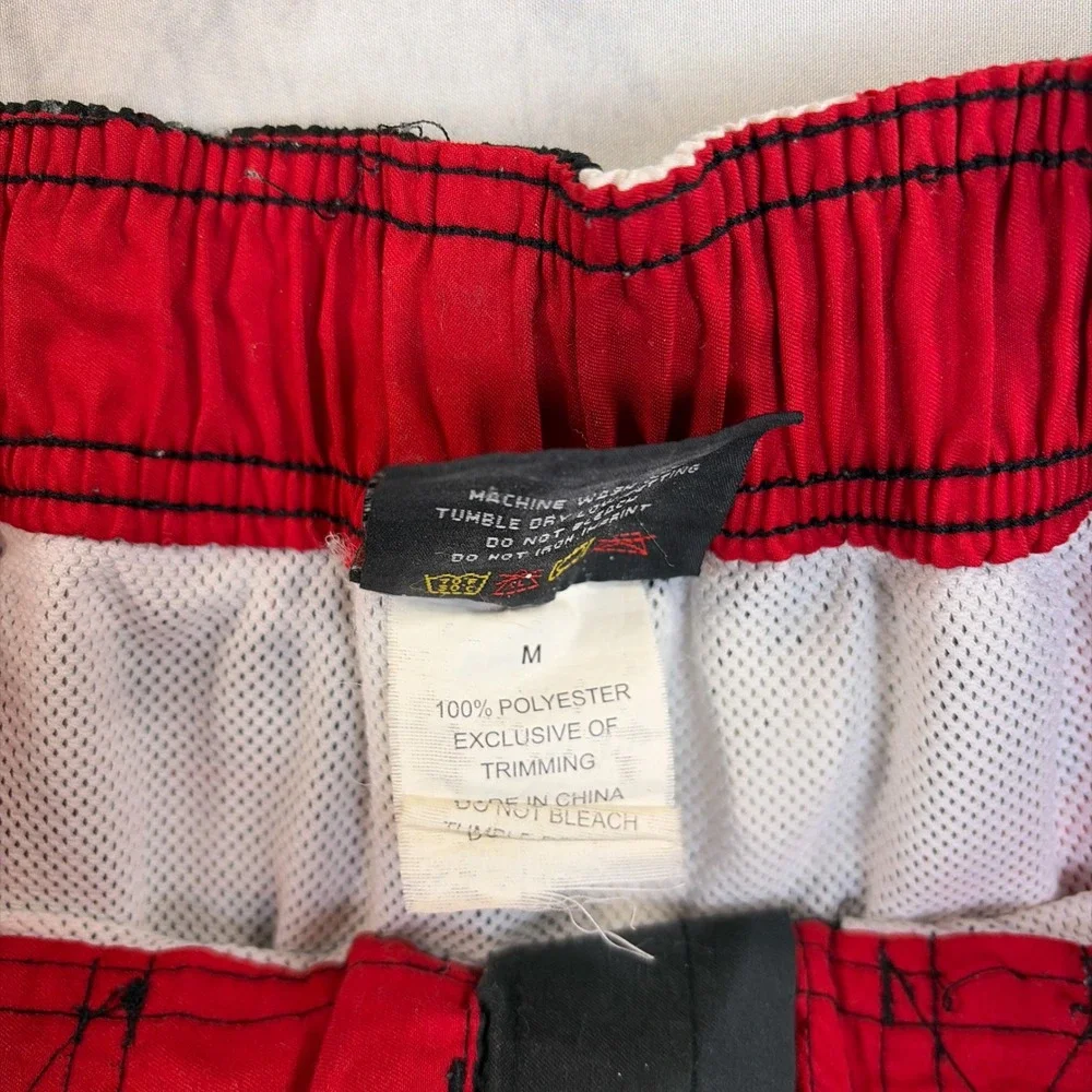Y2K Fast Track Sportswear Board Shorts Mens Medium Red Black Skull Checkered